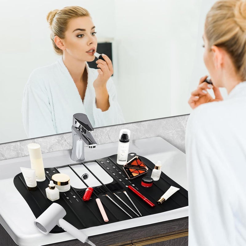 Ranphykx Sink Foldable Cover for Counter Space - Makeup Brush Cleaning Mat - Bathroom Makeup Tools Organizer Space Saver Bathroom Sink Silicone Cover - Image 5